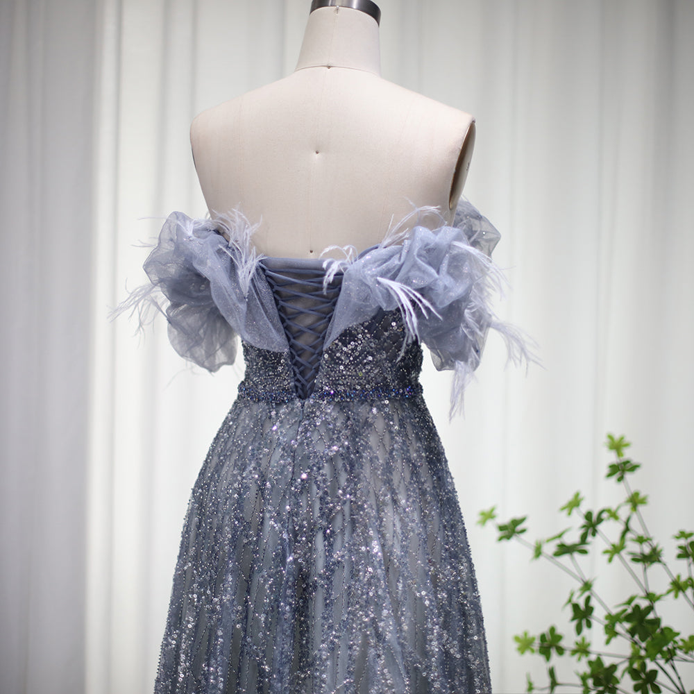 Dreamy Vow Luxury Feathers Green Dubai Evening Dresses 2023 Elegant Off Shoulder Long Formal Dress for Women Wedding Party 303