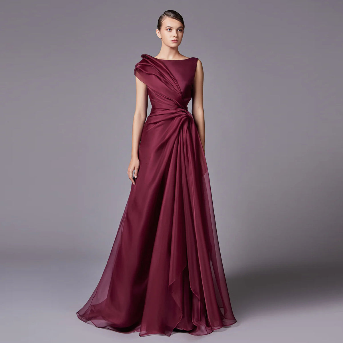 Elegant Burgundy A-Line Evening Dress SF083