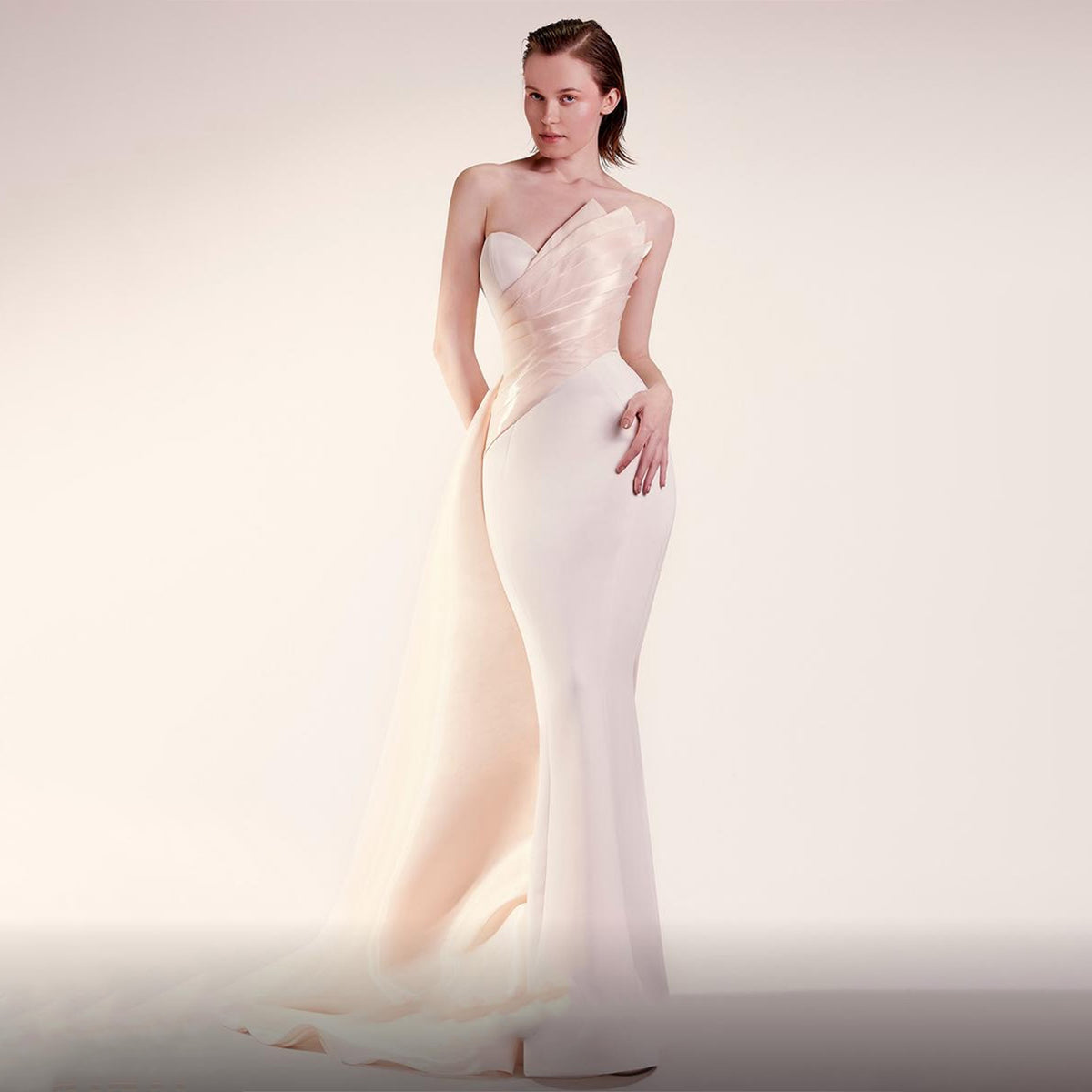 Elegant Pink Strapless Evening Dress with Overskirt SF288