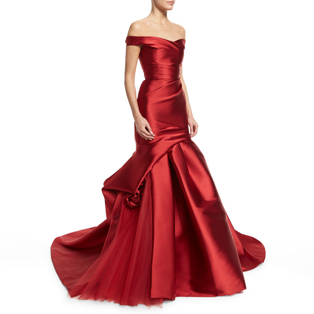 Elegant Wine Red Off-Shoulder Mermaid Evening Dress SF041