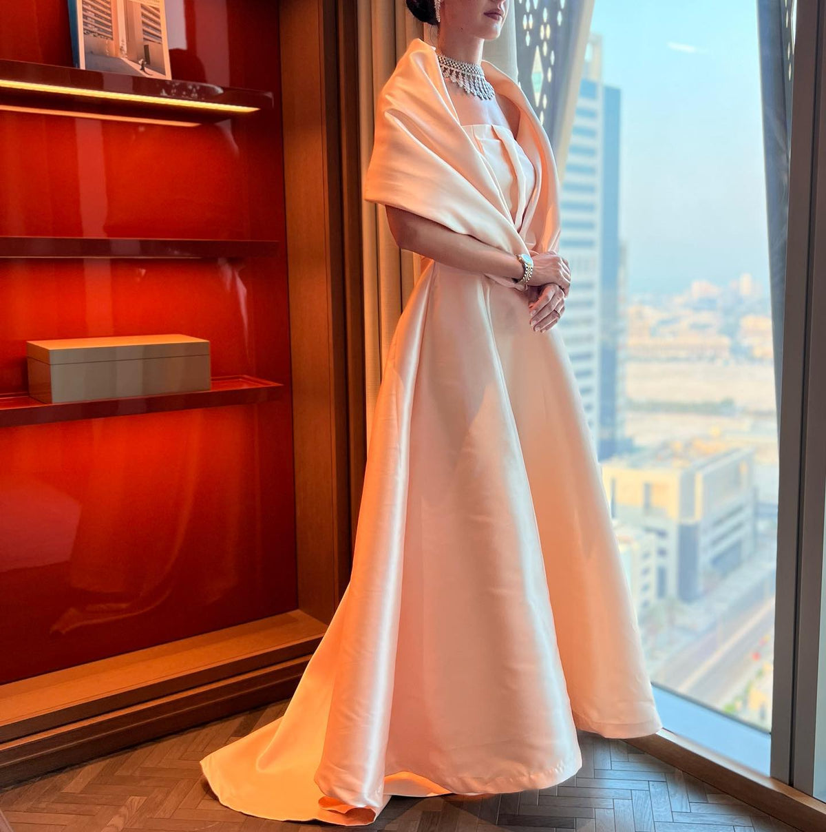 Elegant Pink Off Shoulder A-Line Evening Dress SF059