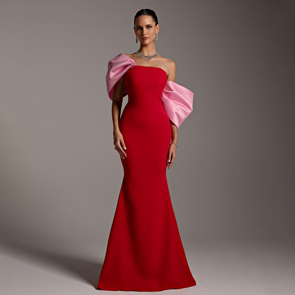 Elegant Red and Pink Off Shoulder Evening Dress SF366
