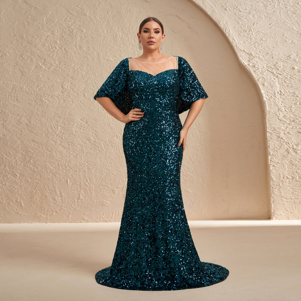 Sparkly Emerald Green Sequin Fitted Evening Dress SF618 – Sharon Said
