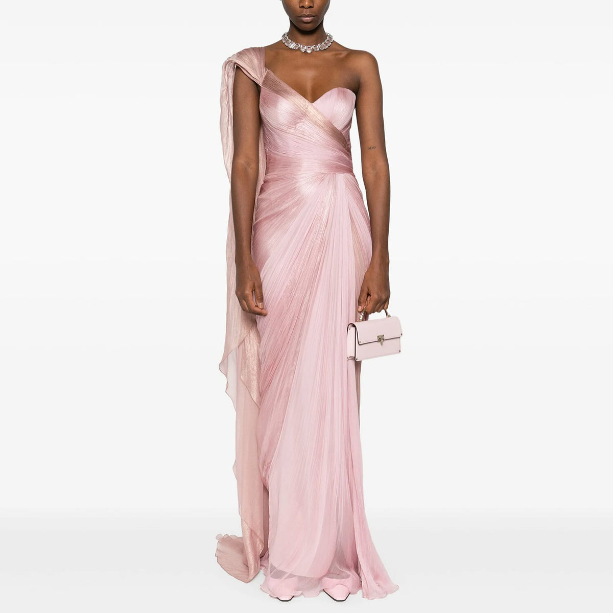 Luxury Light Pink Draped Evening Dress with cap SF028