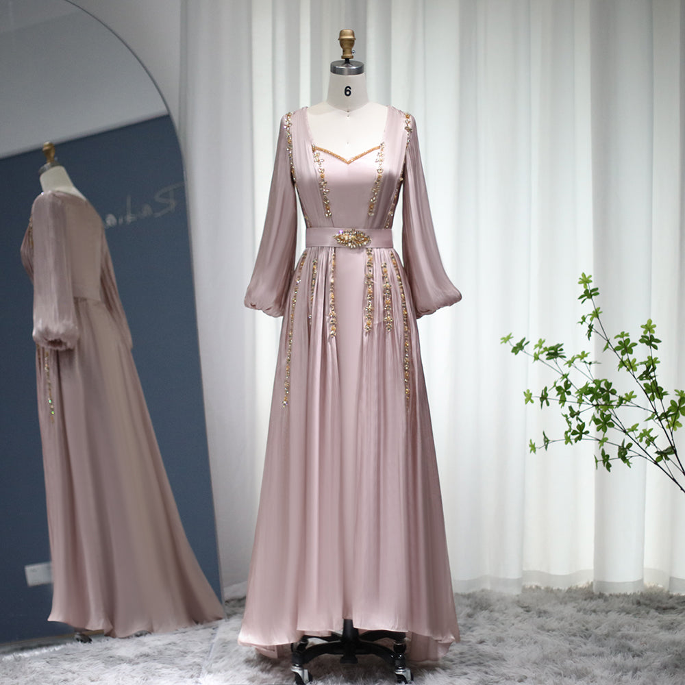 Elegant Rose Gold Long Sleeve Evening Dress SF283