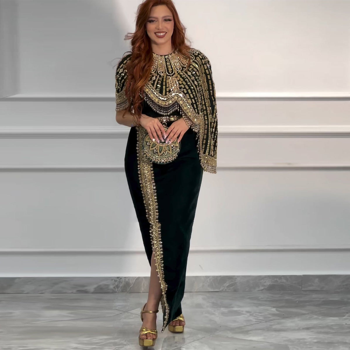 Luxury Beaded Black&Gold 2Pieces Evening Dress SS367