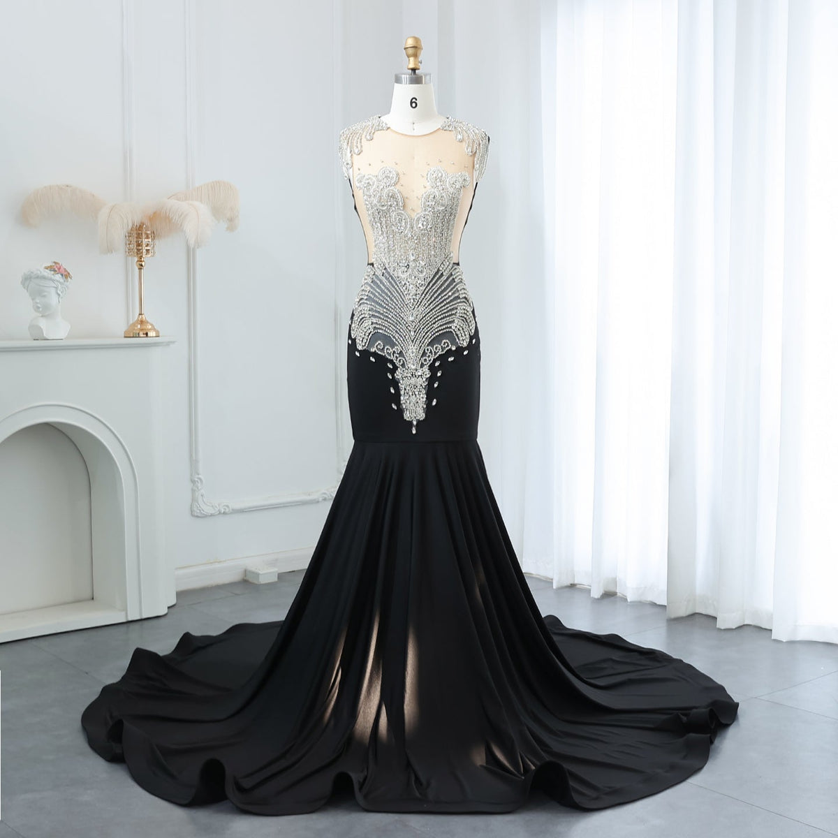 Luxury Crystal Royal Blue Mermaid Prom Dresses with Train RM057