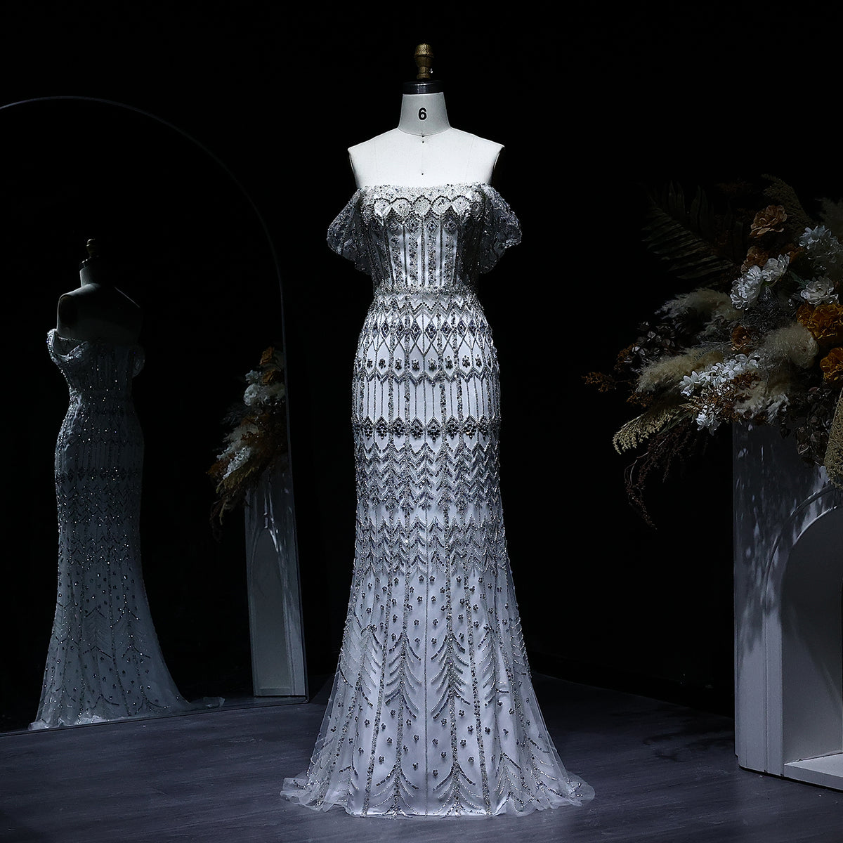 Luxury Beaded Off-Shoulder Mermaid Evening Dress SS291