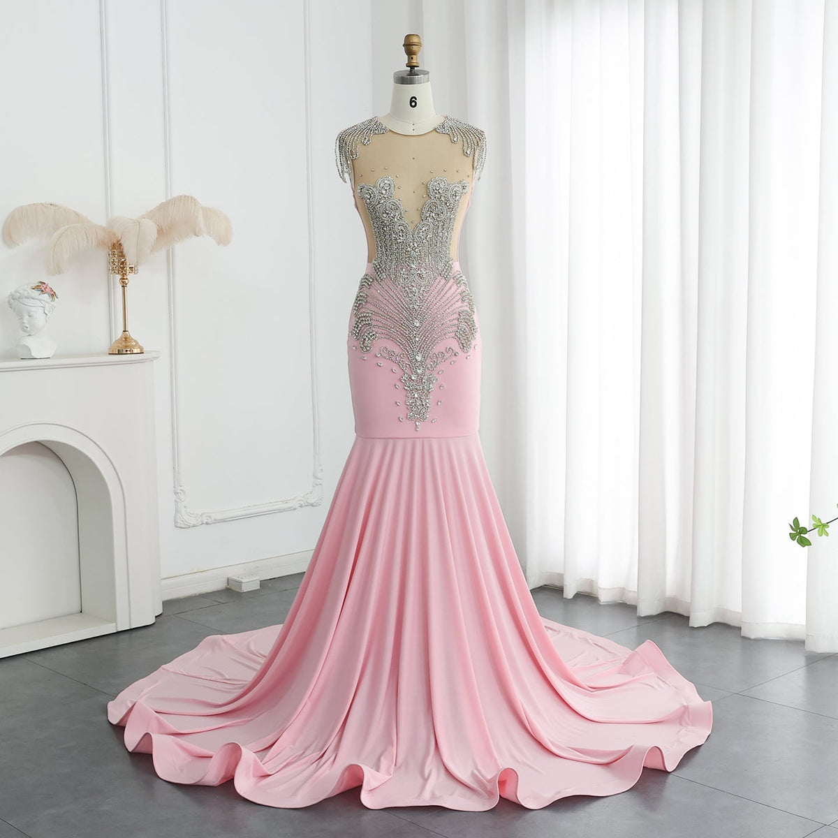 Luxury Crystal Royal Blue Mermaid Prom Dresses with Train RM057