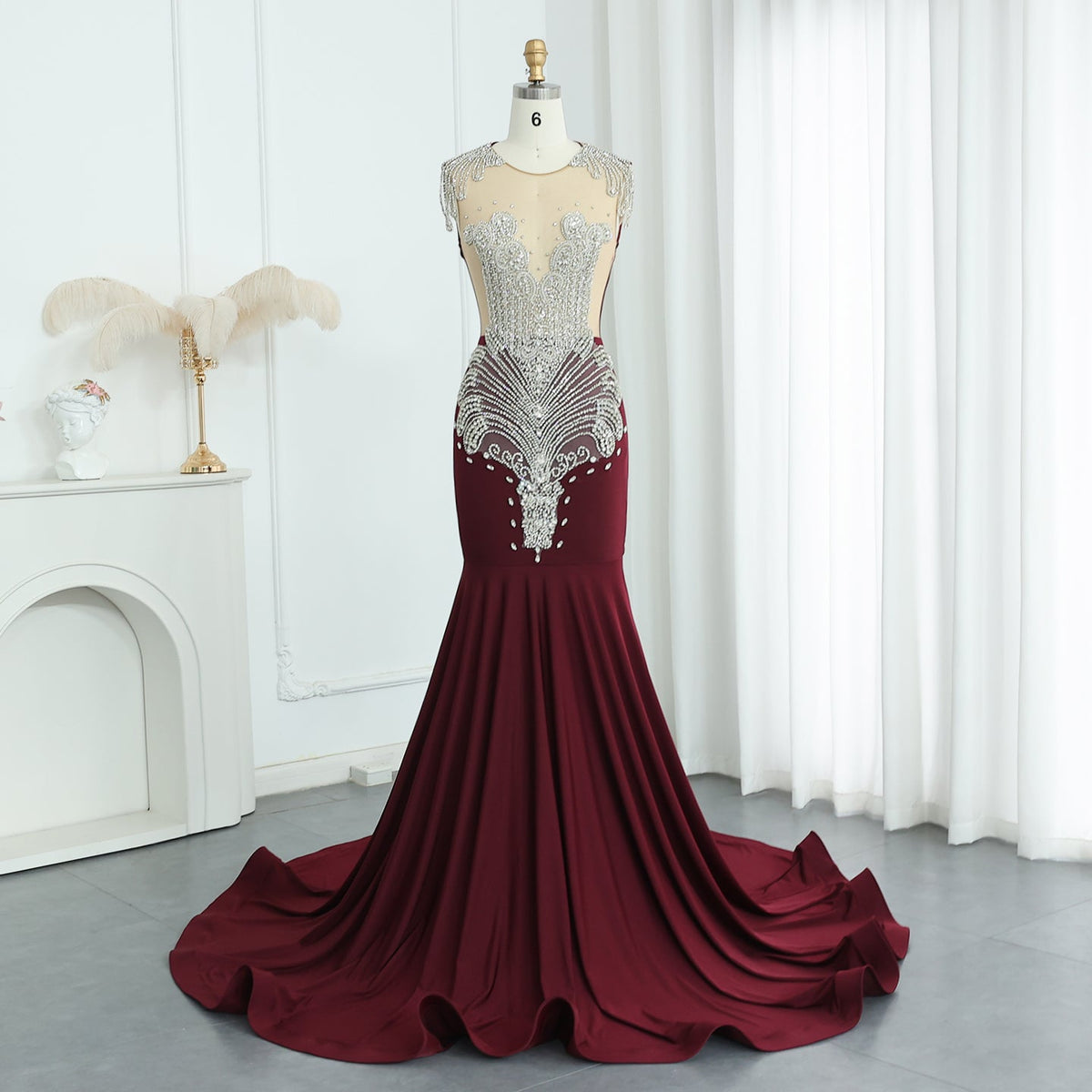 Luxury Crystal Royal Blue Mermaid Prom Dresses with Train RM057