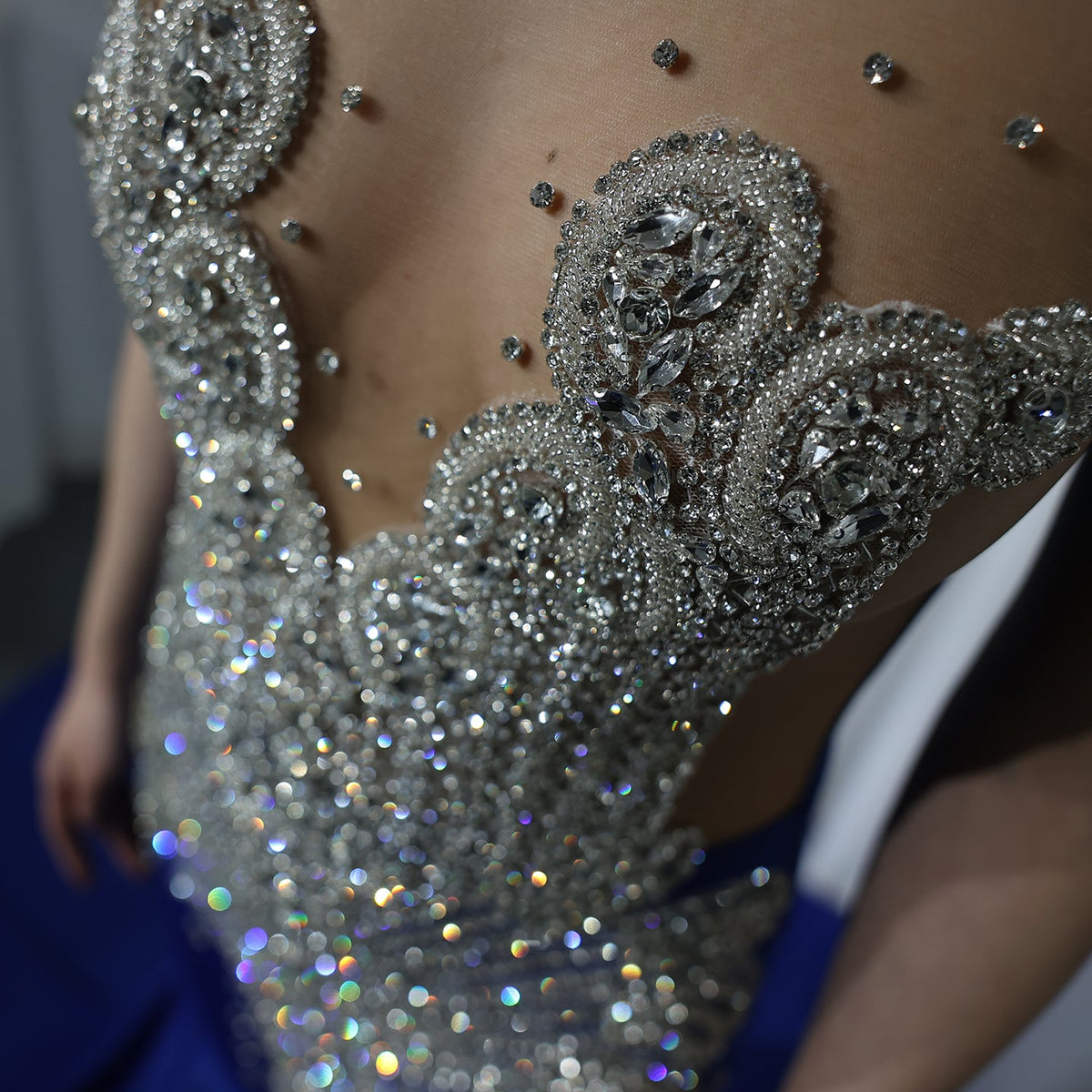 Luxury Crystal Royal Blue Mermaid Prom Dresses with Train RM057