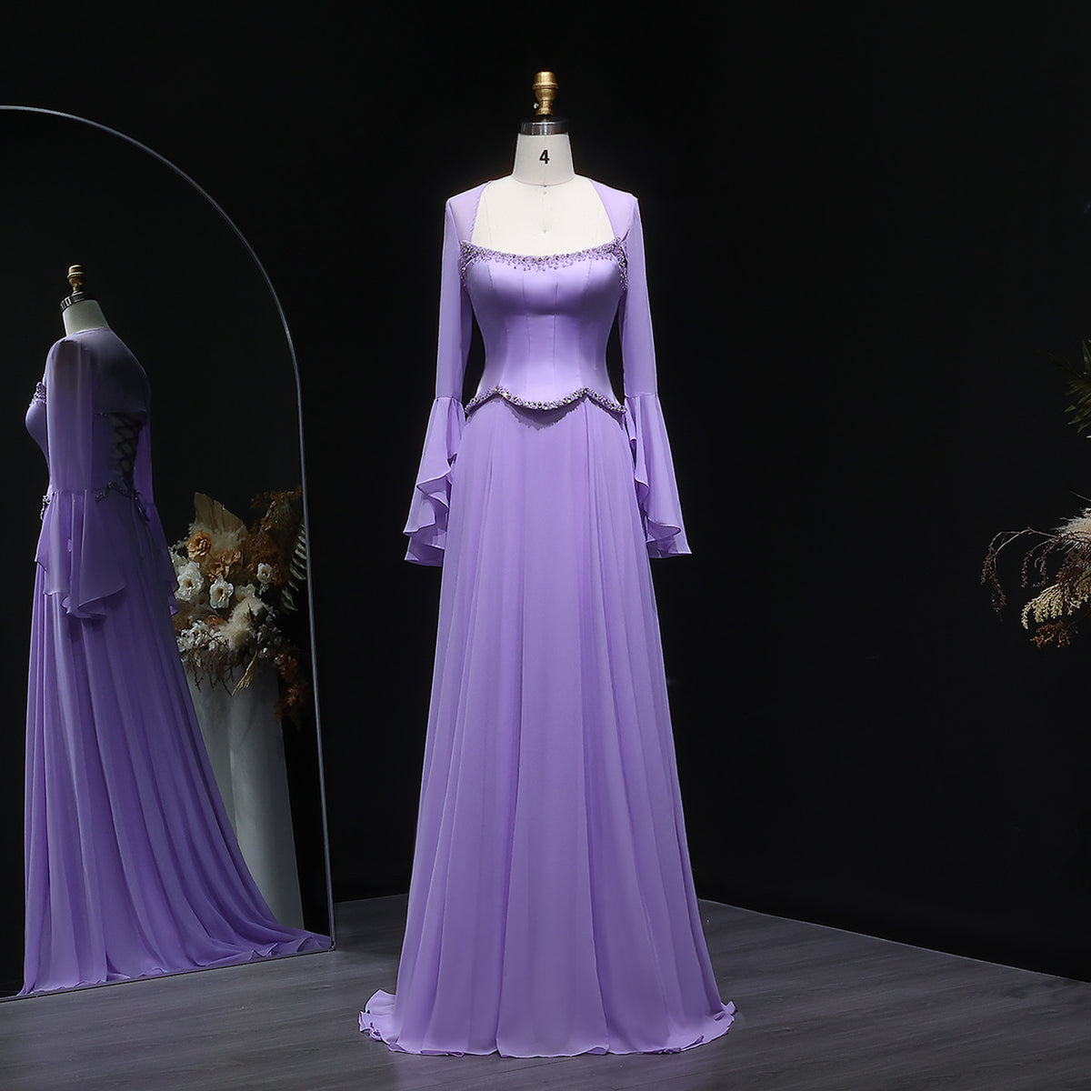Elegant Lilac Mermaid Evening Dress with Cape Sleeve SF274