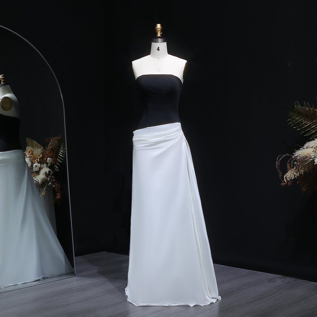 Elegant Black and White Mermaid Evening Dress with Overskirt SF014