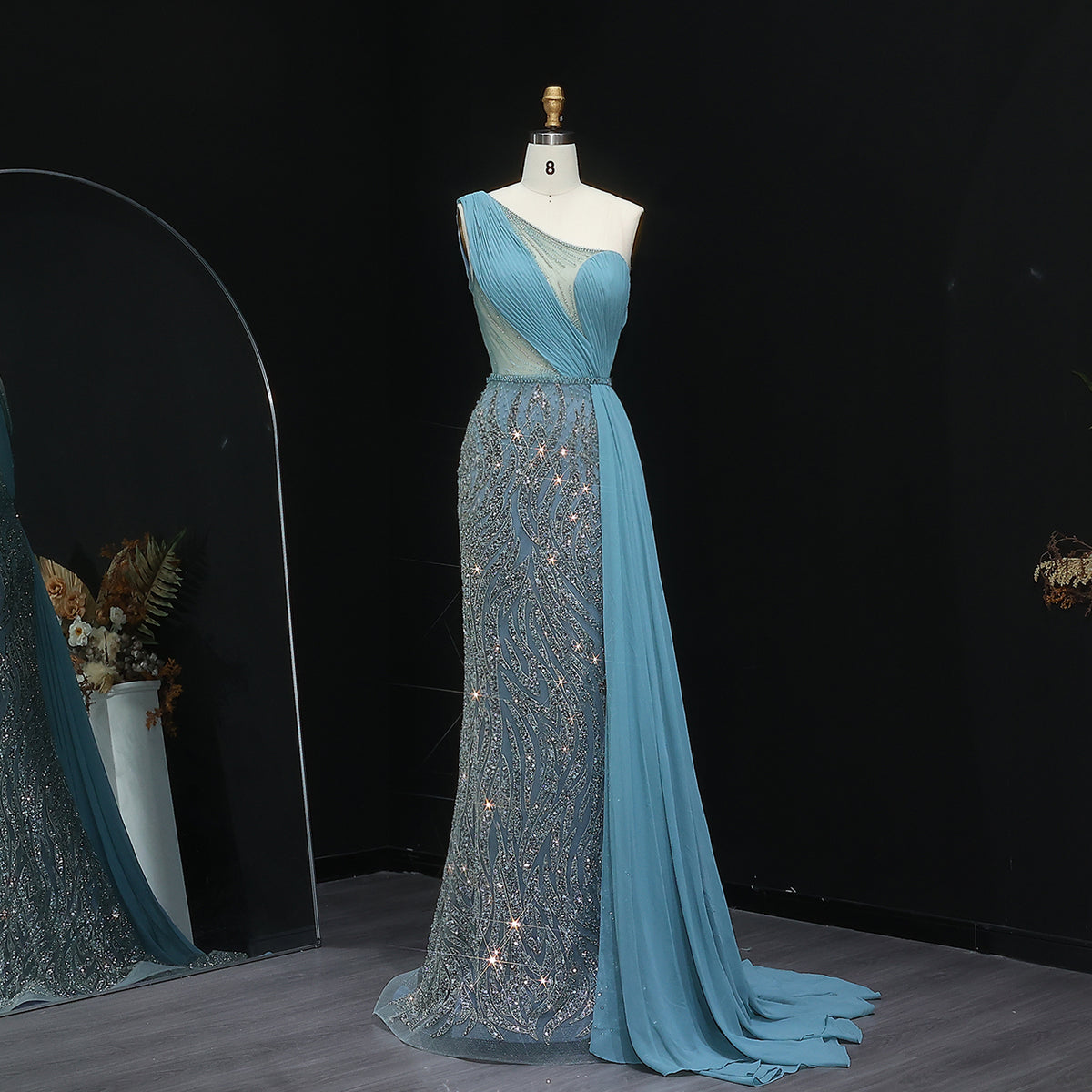 Luxury Beaded Turquoise Mermaid Evening Dress SS007