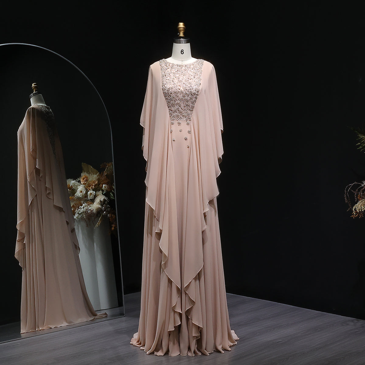 Luxury Crystal Beaded Nude Pink Evening Dress SF239