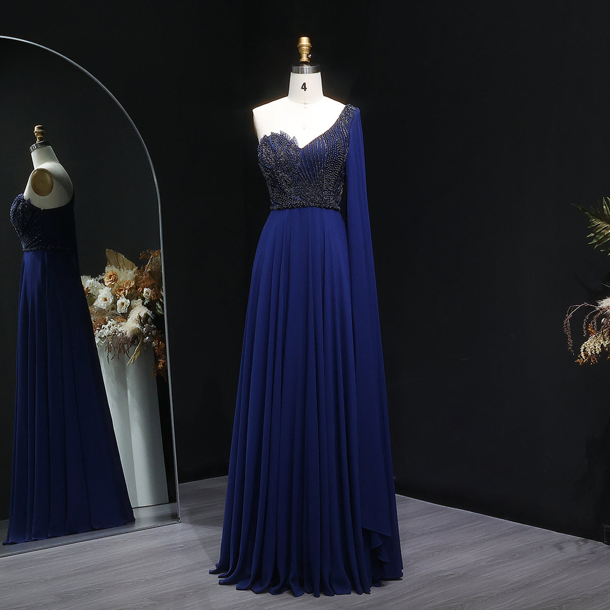Luxury Beaded Navy Blue Mermaid Evening Dress SF322
