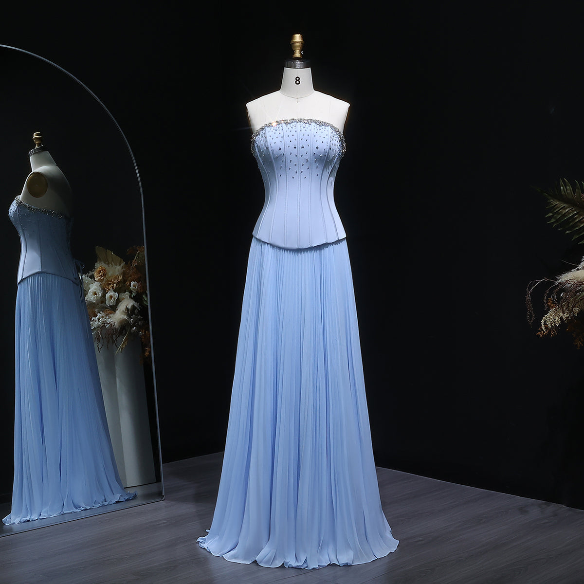 Elegant Light Blue Crystal Two Pieces Evening Dress SF221