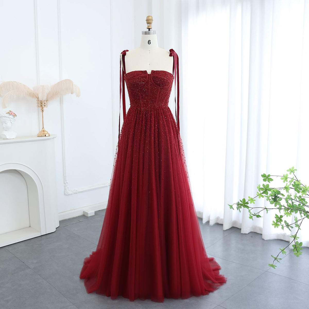 Luxury Beaded Wine Red Evening Dresses with Straps SS263