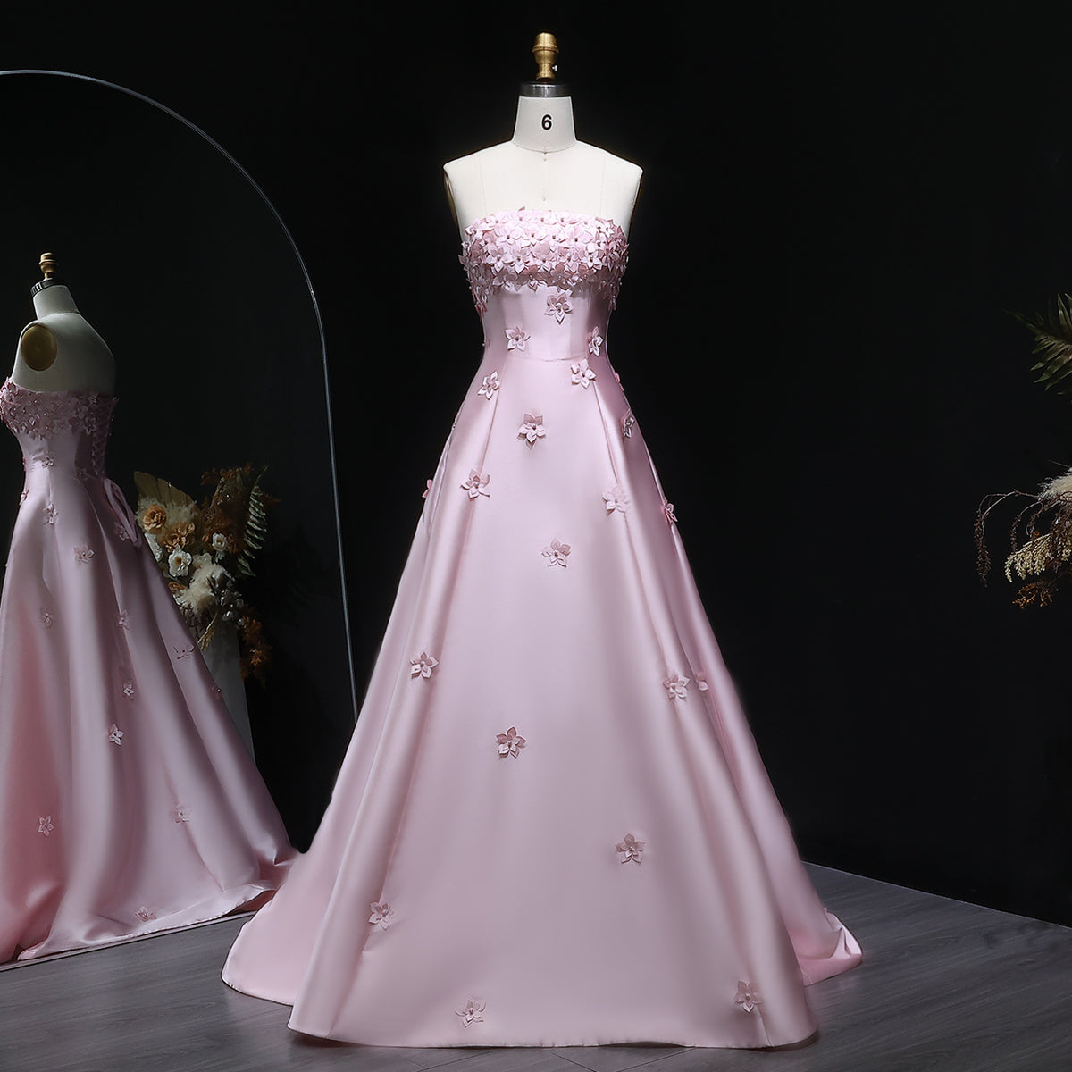 Luxury 3D flowers Pink Beaded Evening Dress SF278