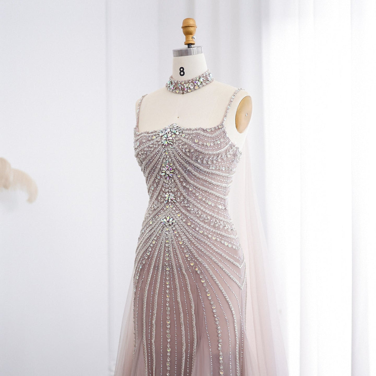 Luxury Navy Blue Mermaid Evening Dress with Chocker Cape SS325