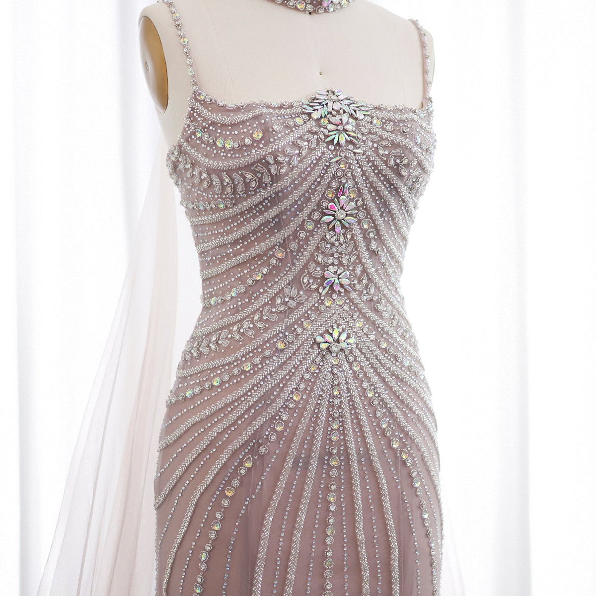 Luxury Navy Blue Mermaid Evening Dress with Chocker Cape SS325