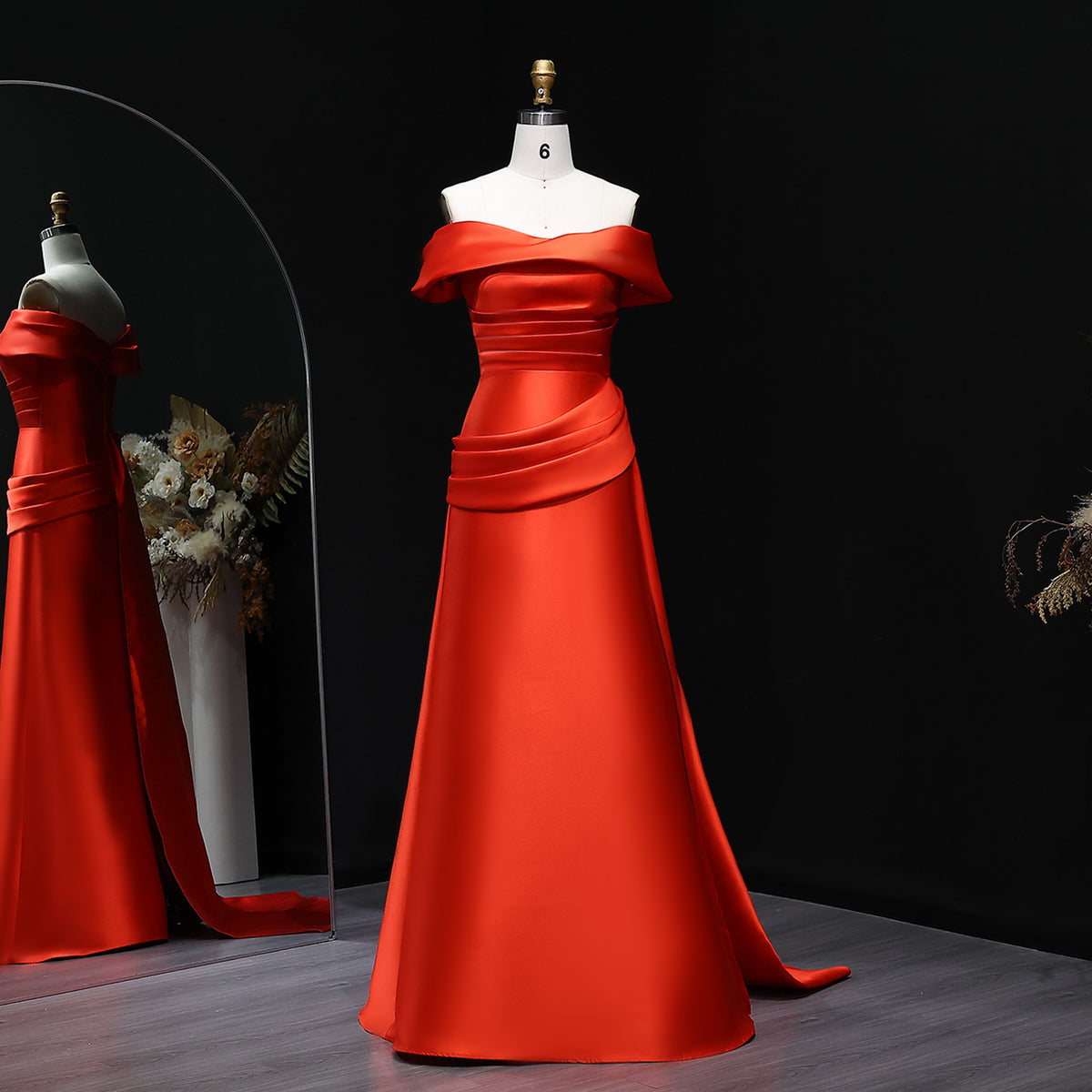 Elegant Orange Evening Dress with Overskirt and ruffles SF248