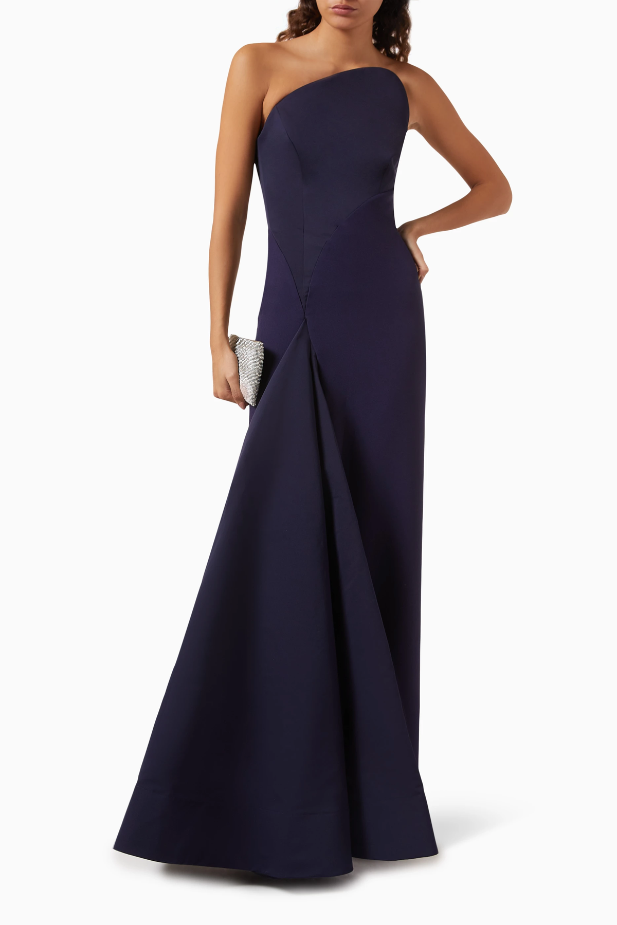Elegant Navy Blue One Shoulder Form Evening Dress with Pleats SF214