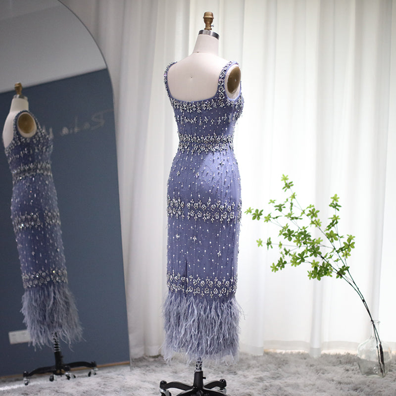 Dreamy Vow Bling Gray Mermaid Arabic Evening Dress with Cape Luxury Feather Dubai Formal Dresses for Women Wedding Party 279