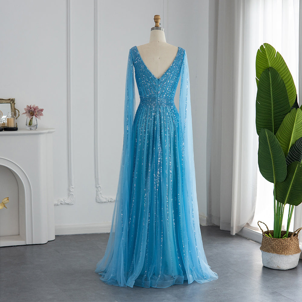 Dreamy Vow Luxury Nude Dubai Evening Dress with Cape Sleeves Blush Pink Arabic Formal Dresses for Women Wedding Party 322