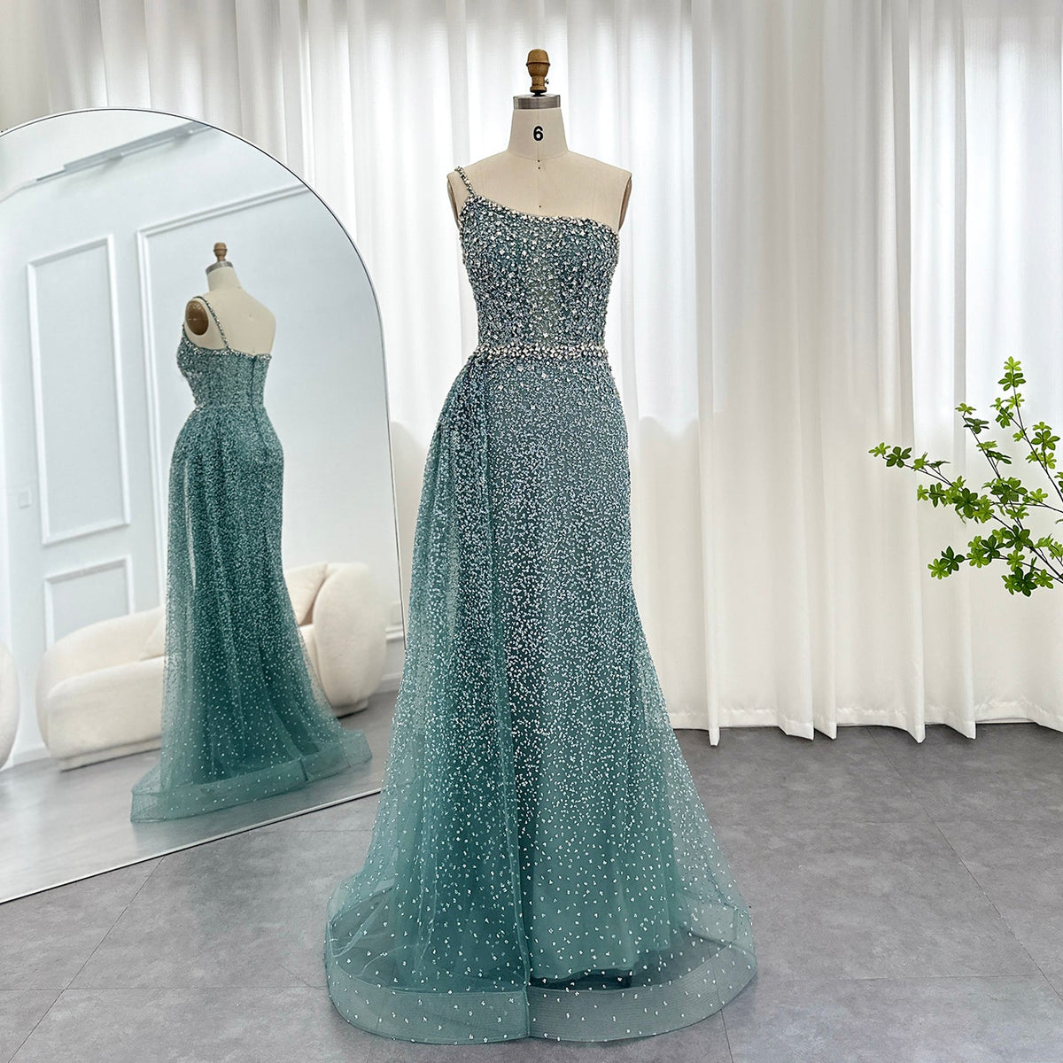 Sparkly Crystal Turquoise One Shoulder Evening Dress SS698