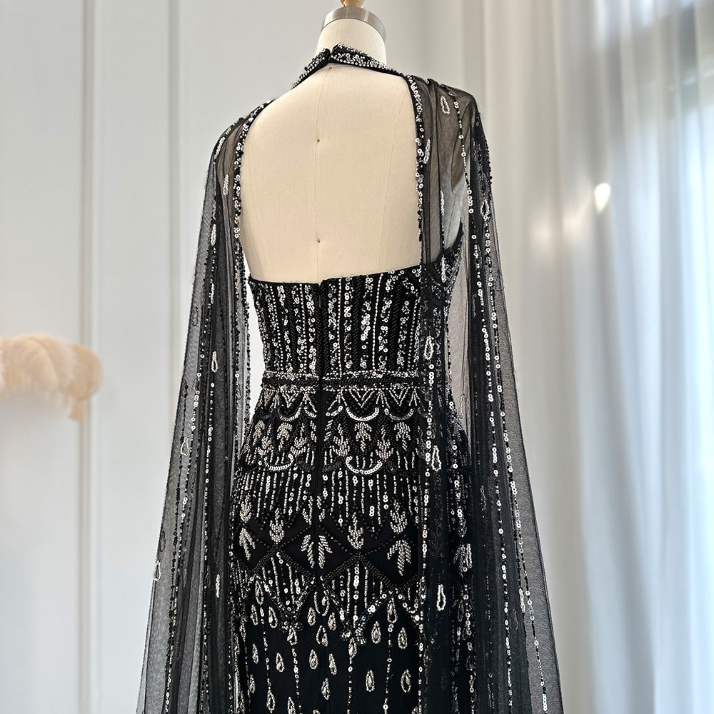 DreamyVow Luxury Dubai Mermaid Pink Evening Dresses with Cape Sleeves 2023 Arabic Women Wedding Guest Formal Party Gowns 361