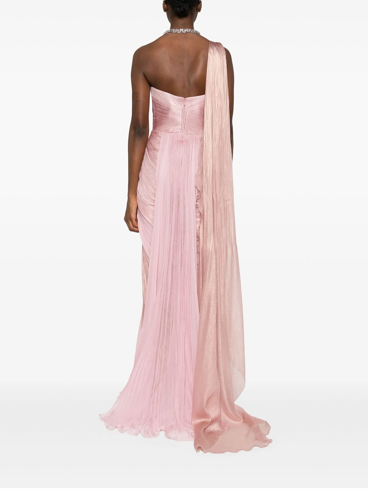 Luxury Light Pink Draped Evening Dress with cap SF028