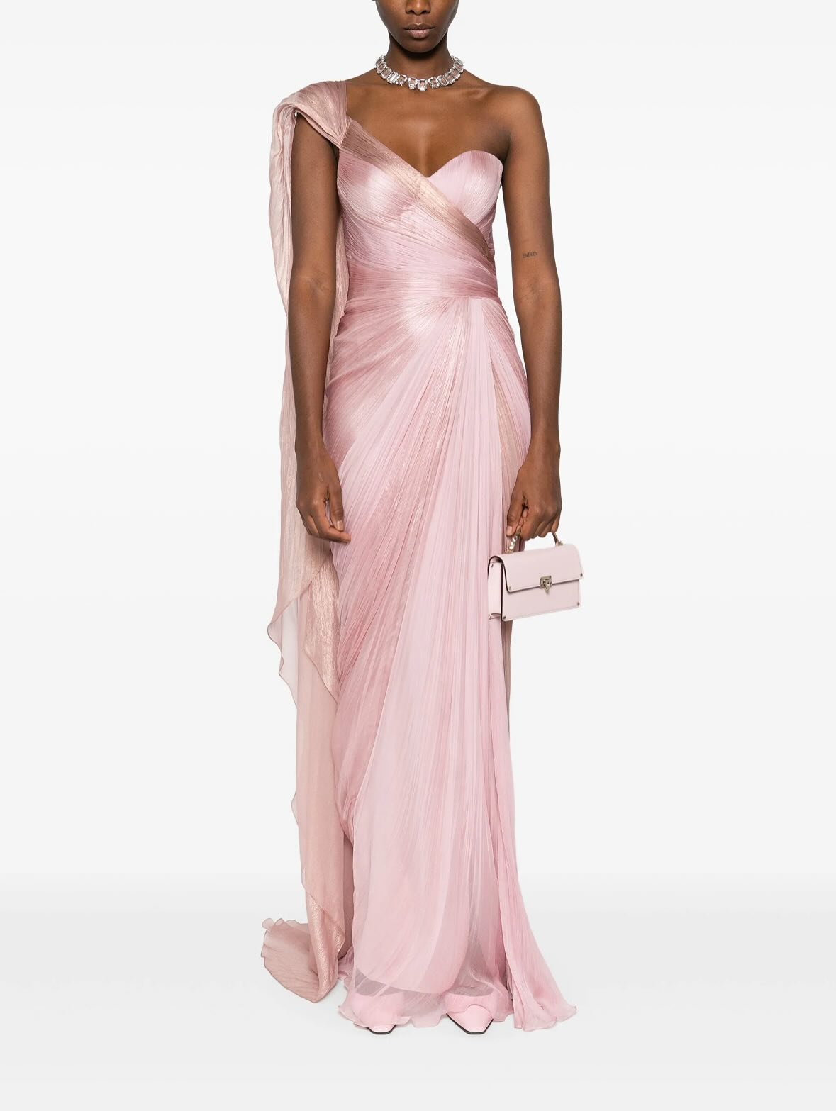 Luxury Light Pink Draped Evening Dress with cap SF028