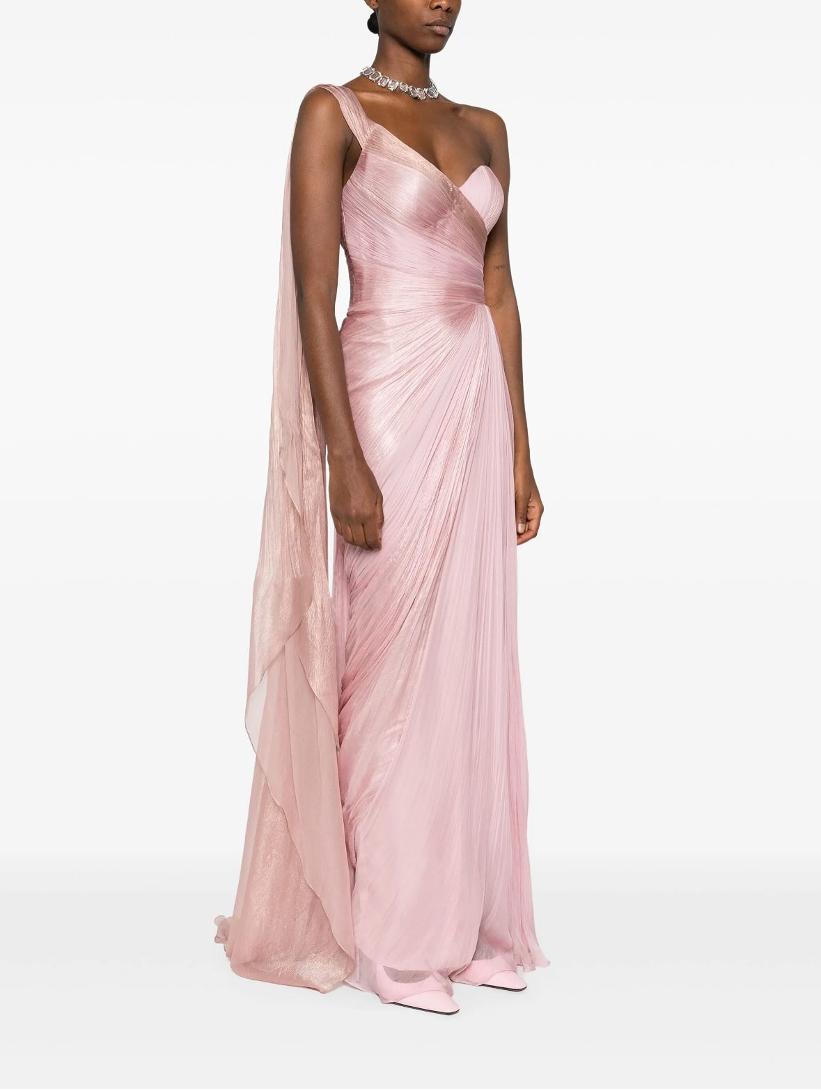 Luxury Light Pink Draped Evening Dress with cap SF028