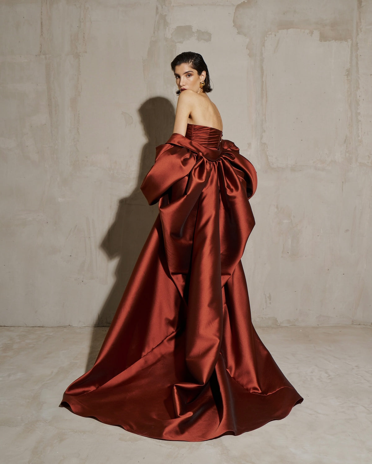 Elegant Rust Red Dramatic Sleeves Evening Dress with Gloves SF490
