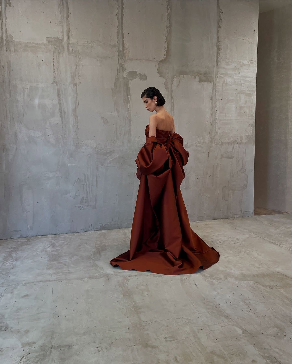 Elegant Rust Red Dramatic Sleeves Evening Dress with Gloves SF490