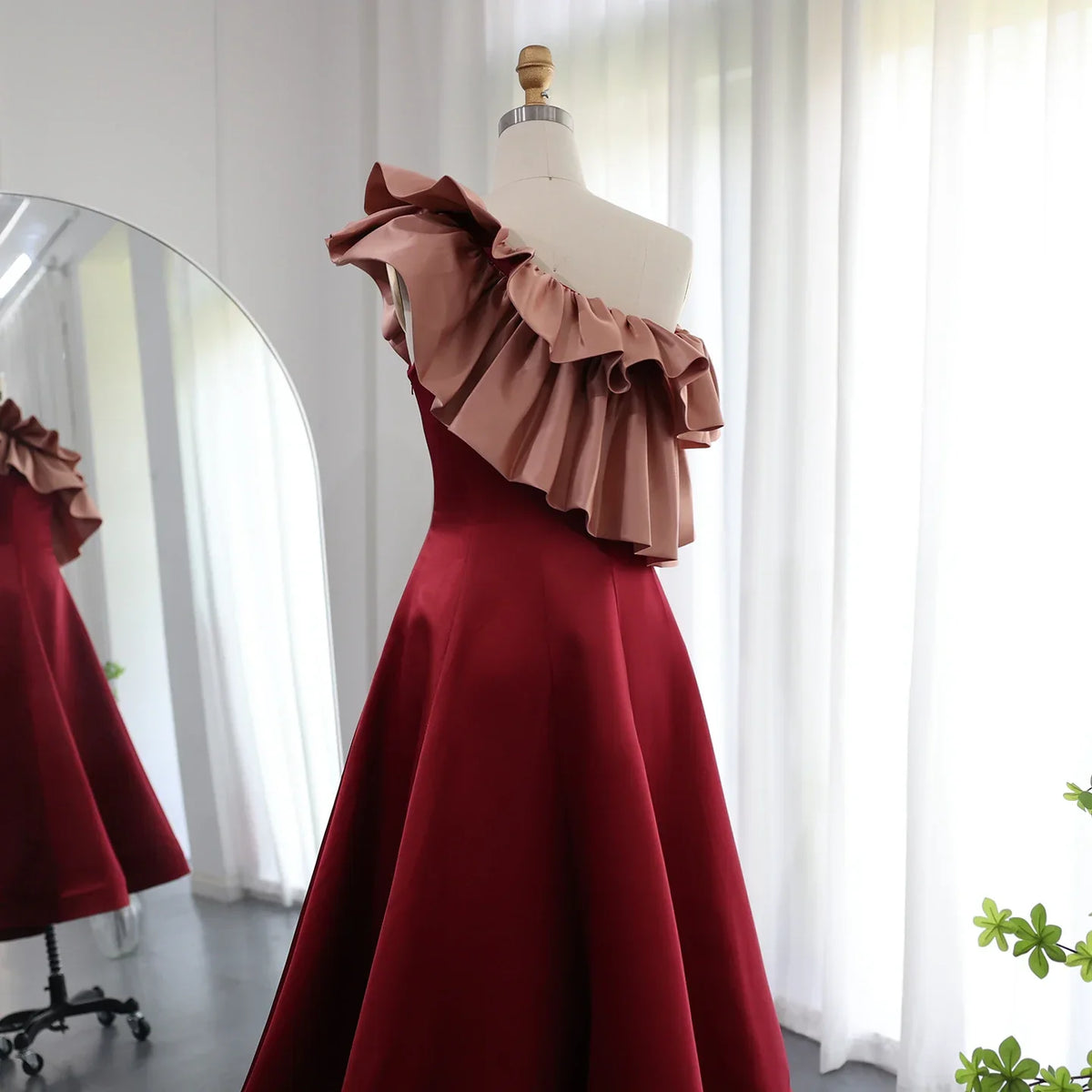 Dreamy Vow Elegant Pink Burgundy Dubai Short Evening Dresses for Wedding Party 2023 Arabic Women Midi Formal Guest Gowns F 057