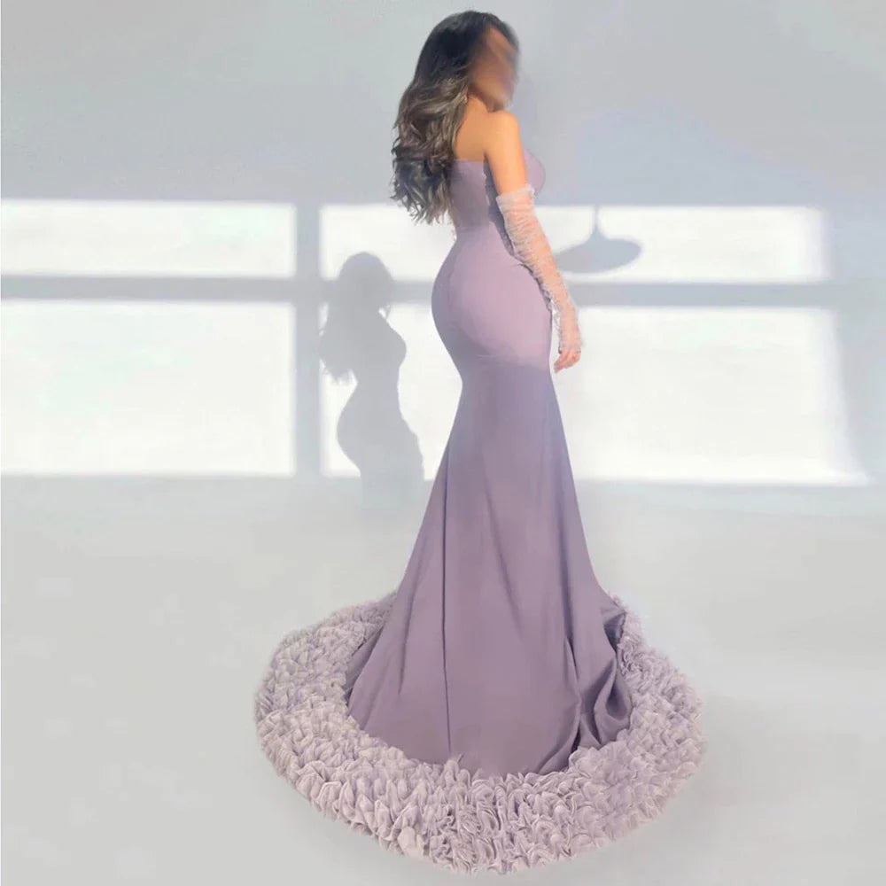 Dreamy Vow Lilac Ruffles Mermaid Arabic Dubai Evening Dresses for Woman Wedding Party 2023 Elegant Long Formal Gowns F004