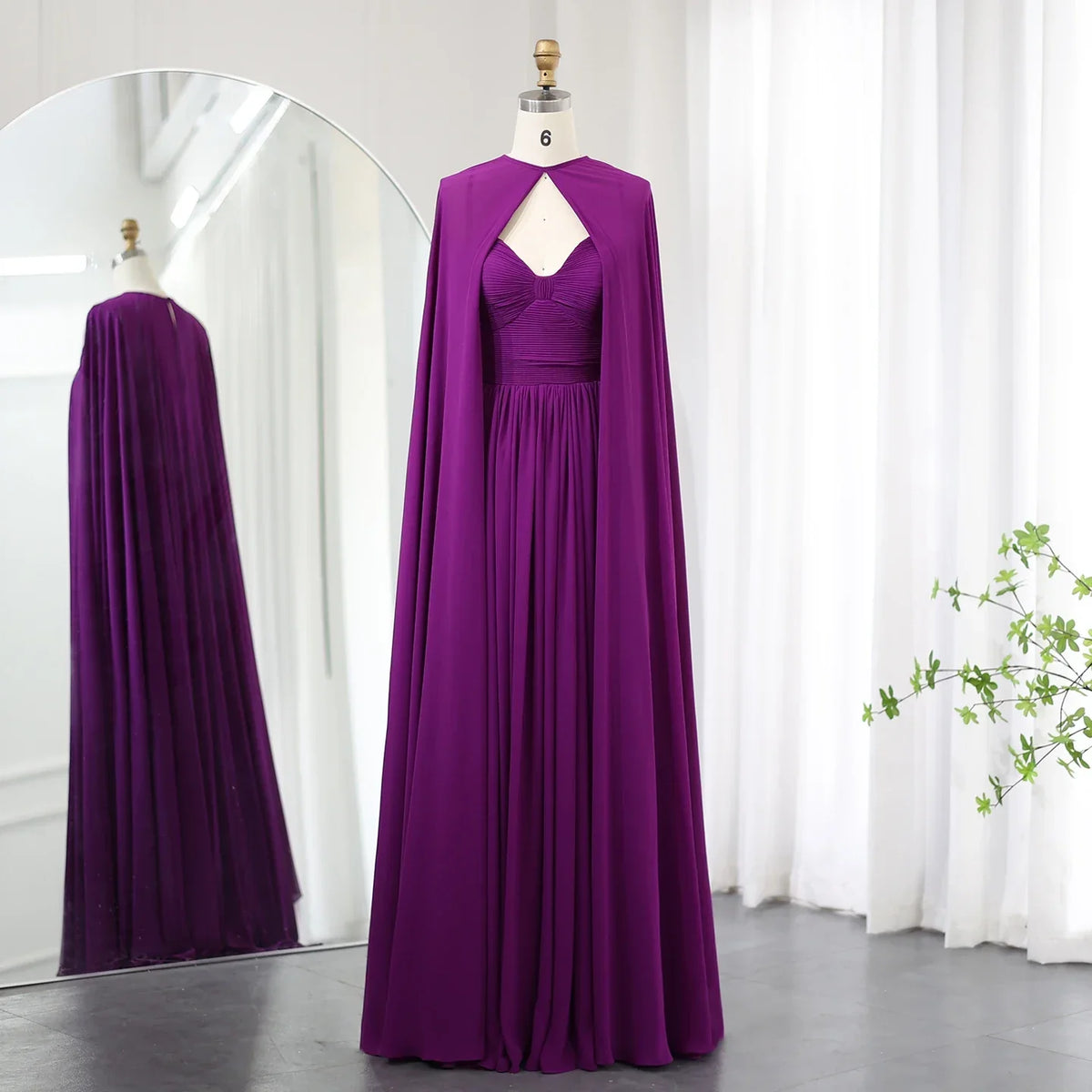 Elegant Purple Chiffon Sweetheart Long Evening Dress with Cape SF002