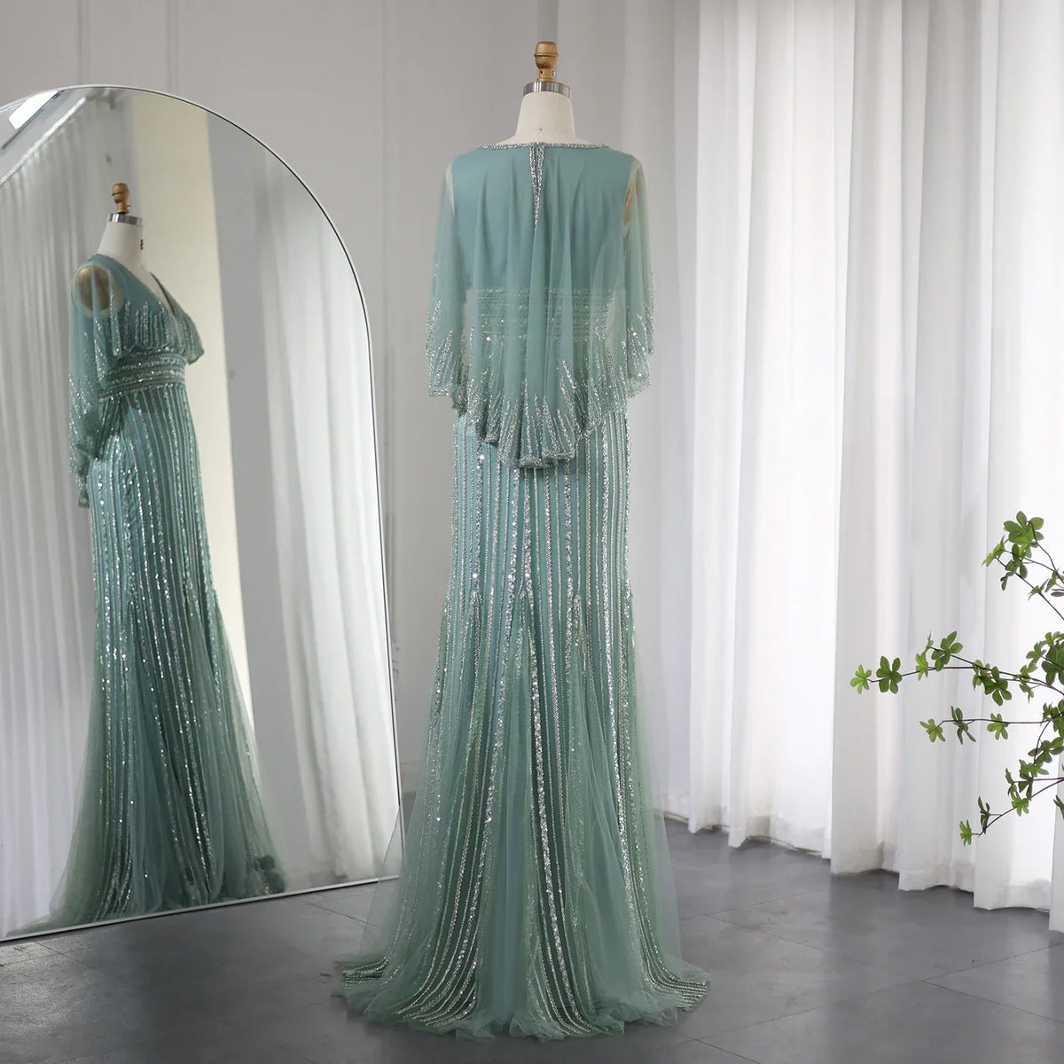 Dreamy Vow Luxury Pink Mermaid Dubai Evening Dresses with Cape 2023 Elegant V-Neck Arabic Women Wedding Formal Party Gown 284