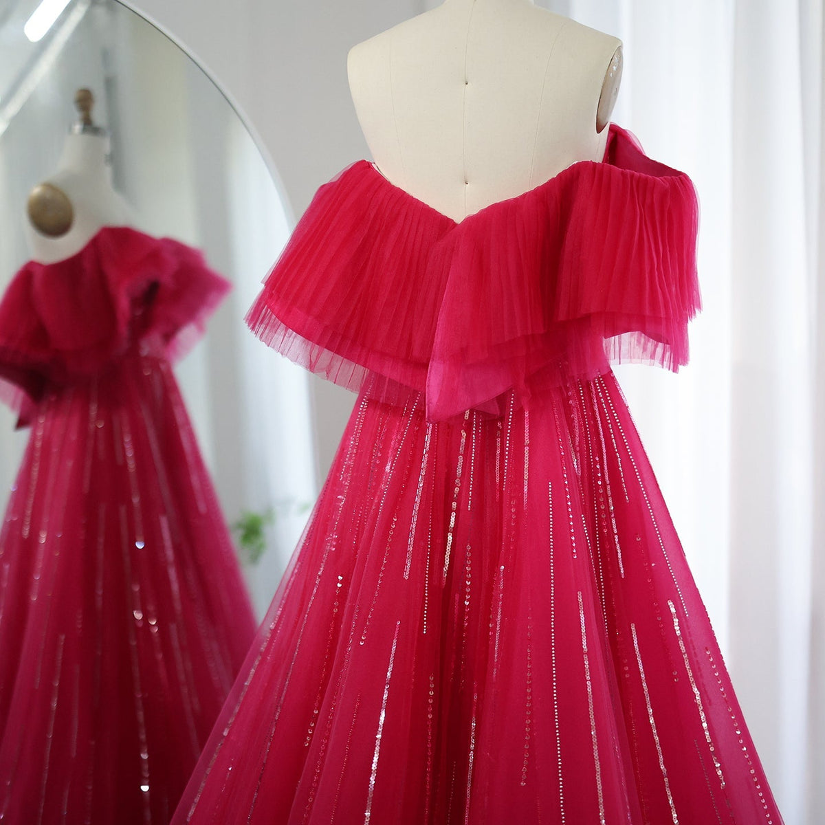 Dreamy Vow Luxury Dubai Ball Gown Fuchsia Evening Dress for Women Wedding 2023 Off Shoulder Arabic Celebrity Party Gown 390