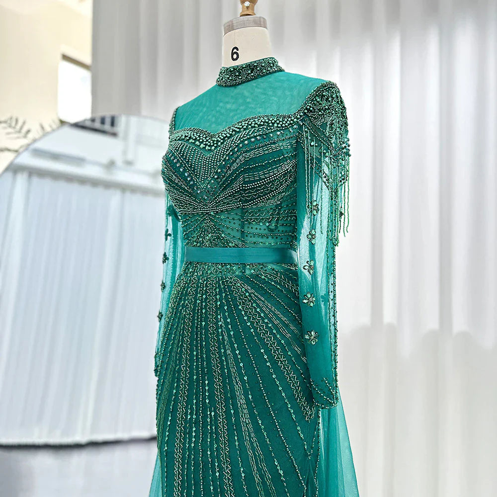 Dreamy Vow Luxury Champagne Mermaid Dubai Evening Dress with Detachable Overskirt Arabic Women Wedding Formal Party Gowns 265