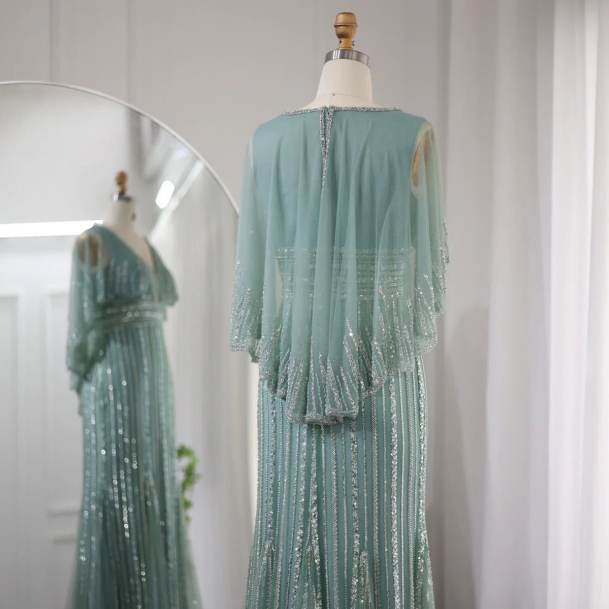 Dreamy Vow Luxury Pink Mermaid Dubai Evening Dresses with Cape 2023 Elegant V-Neck Arabic Women Wedding Formal Party Gown 284