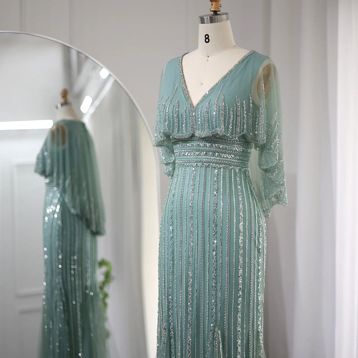 Dreamy Vow Luxury Pink Mermaid Dubai Evening Dresses with Cape 2023 Elegant V-Neck Arabic Women Wedding Formal Party Gown 284