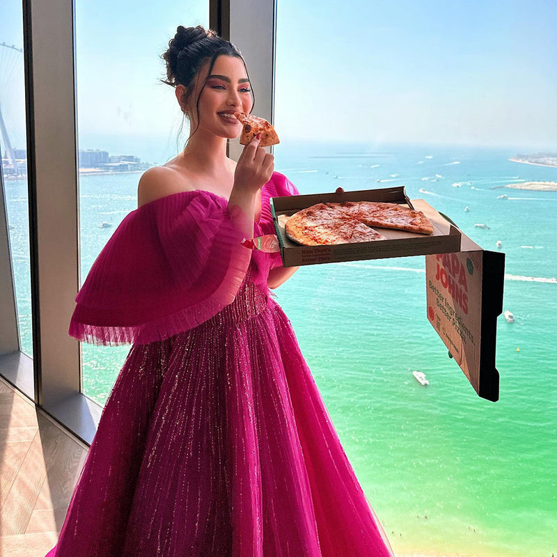 Dreamy Vow Luxury Dubai Ball Gown Fuchsia Evening Dress for Women Wedding 2023 Off Shoulder Arabic Celebrity Party Gown 390