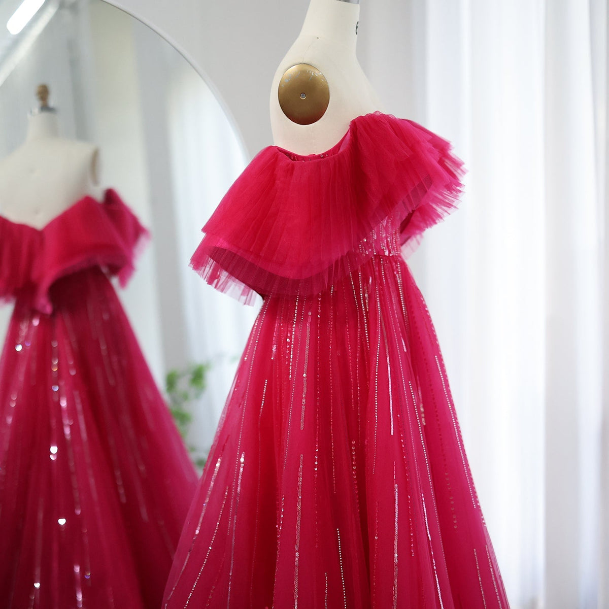 Dreamy Vow Luxury Dubai Ball Gown Fuchsia Evening Dress for Women Wedding 2023 Off Shoulder Arabic Celebrity Party Gown 390