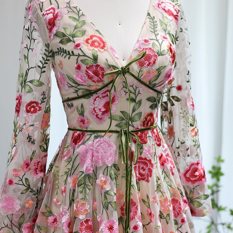 Dreamy Vow Champagne Embroidery Long Evening Dresses 2023 Garden Floral Tulle A-line Formal Prom Dress for Women Wedding Party 231