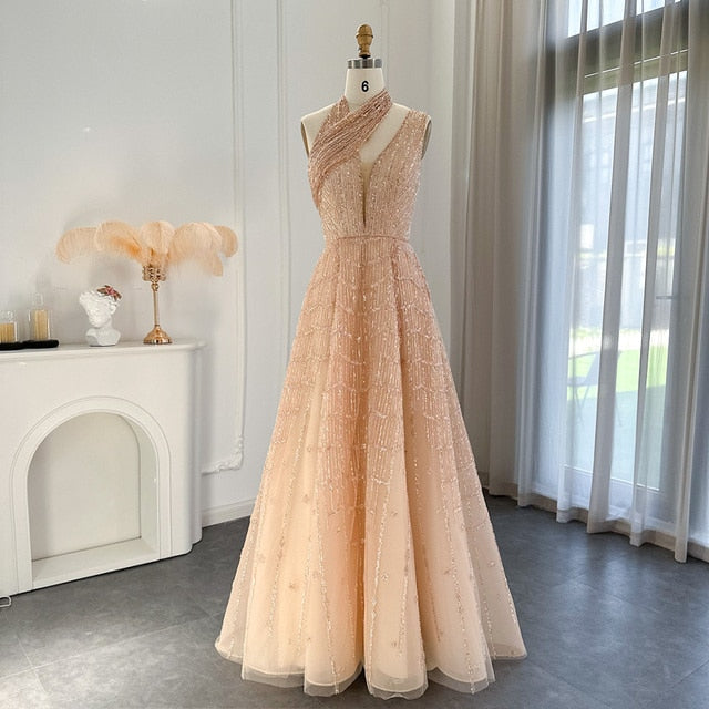 DreamyVow Luxury Beaded Dubai Lilac Evening Dresses for Women Wedding Party 2023 Elegant Long Arabic Prom Formal Gowns 329
