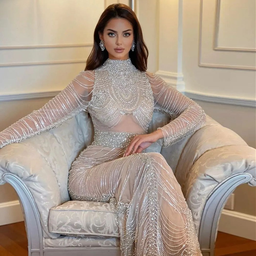 Dreamy Vow Luxury Crystal Tassel Dubai Evening Dresses for Women Wedding Party Arabic Mermaid Long African Prom Dress 152