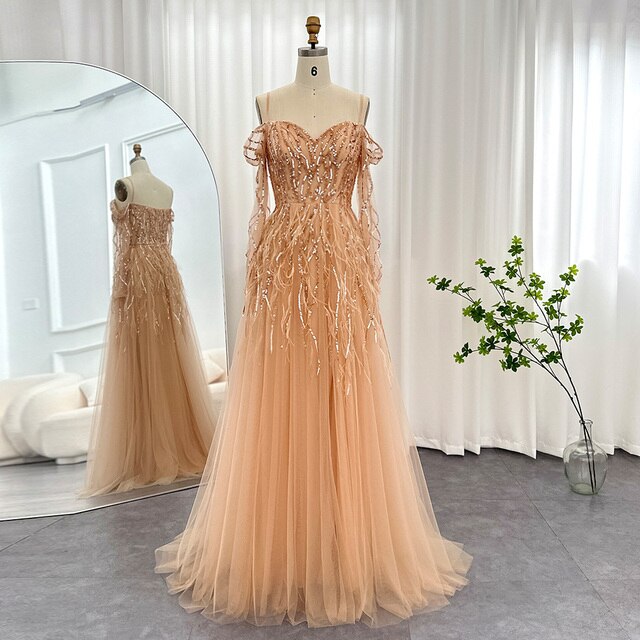 Dreamy Vow Luxury Dubai Feathers Lilac Evening Dresses for Women Wedding Elegant Emerald Green Arabic Formal Party Gowns 351